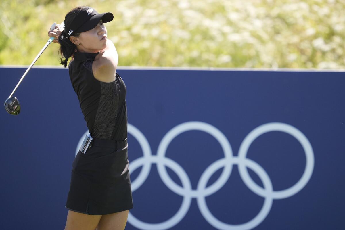 New Zealand's Lydia Ko hits from the 15th tee during the final round of the women's Olympic golf tournament Saturday.