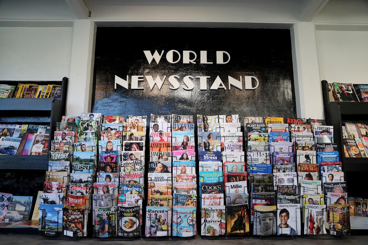 Various magazines for sale at the new World Newsstand.
