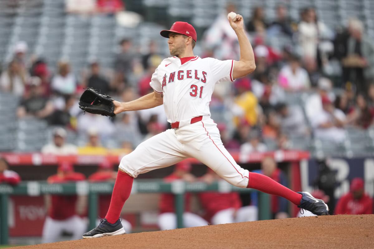 Angels starting pitcher Tyler Anderson delivers during the first inning.