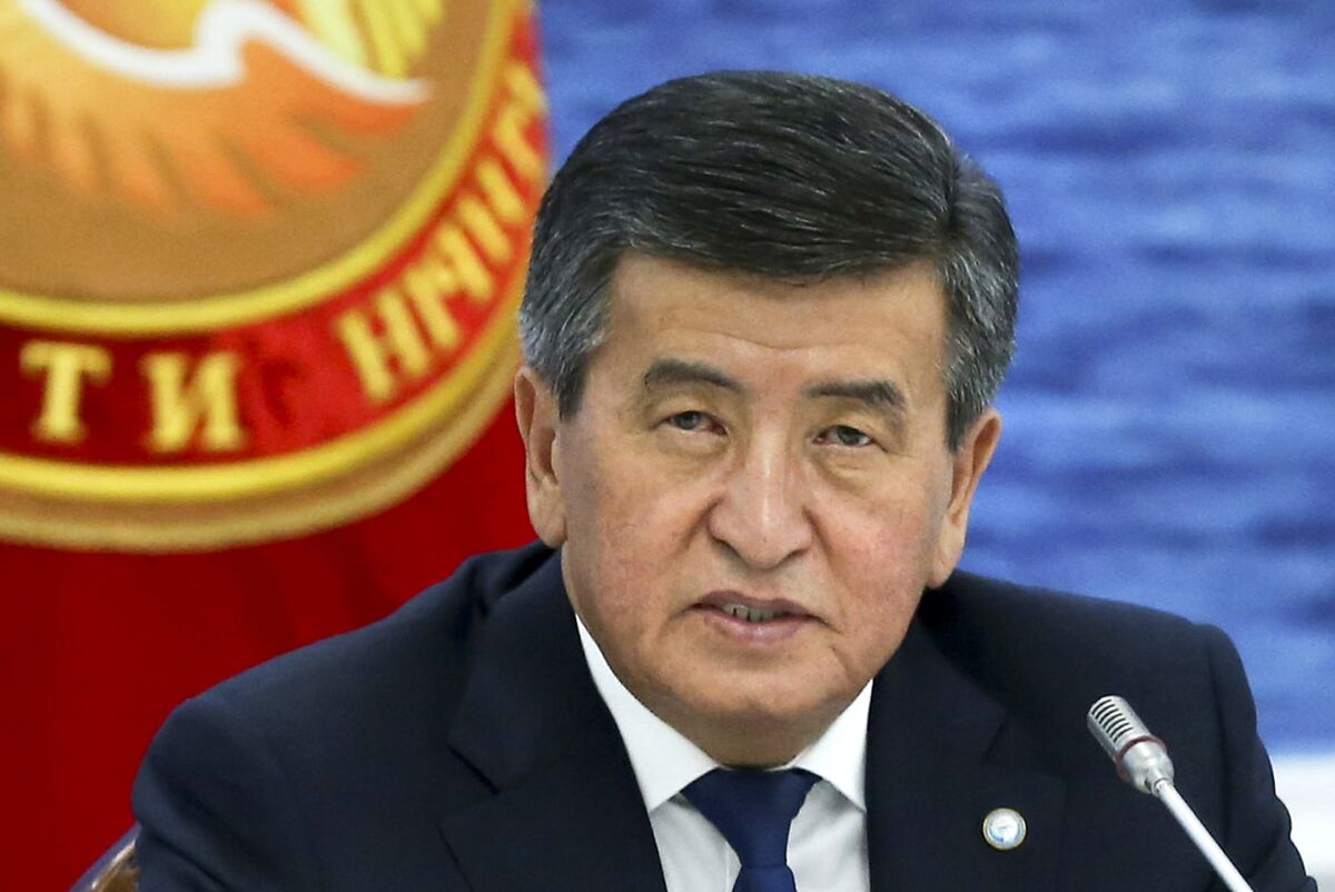 Kyrgyz President Sooronbai Jeenbekov speaks at a regional summit in Cholpon-Ata, Kyrgyzstan, in August 2019.