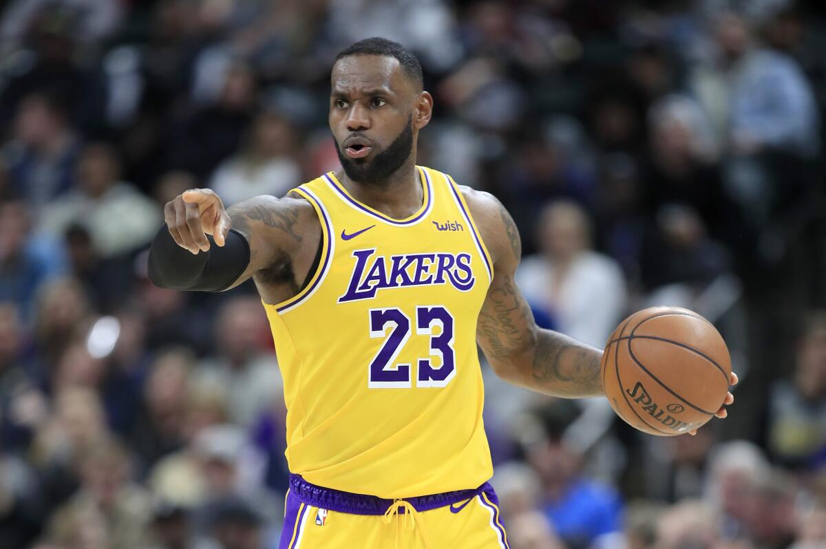 Lakers forward LeBron James sets up the offense during a game against the Pacers on Dec. 17, 2019, at Indianapolis.
