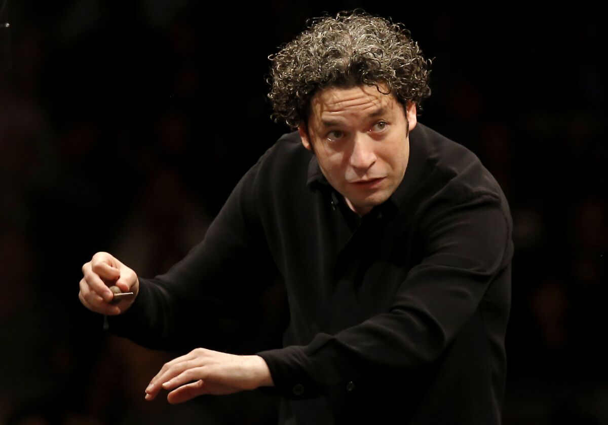 Gustavo Dudamel, Friday night at the Bowl. (Francine Orr / Los Angeles Times)
