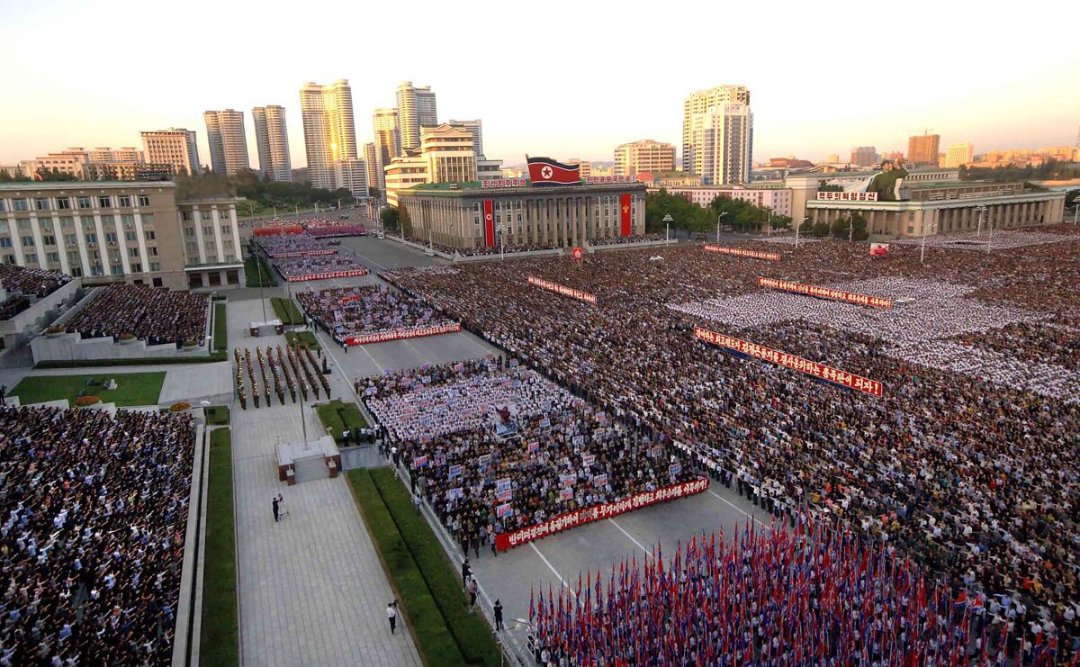 This Sept. 23, 2017, photo released by North Korea's official Korean Central News Agency shows an anti-U.S. rally in Kim Il Sung Square in Pyongyang.