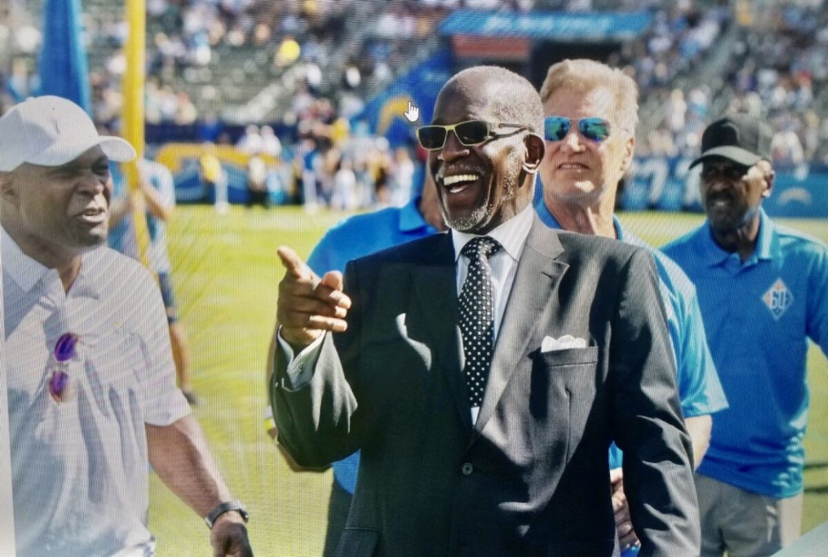 Willie Buchanon at a Chargers alumni event with Pete Shaw, Don Macek and Charlie Joiner. 