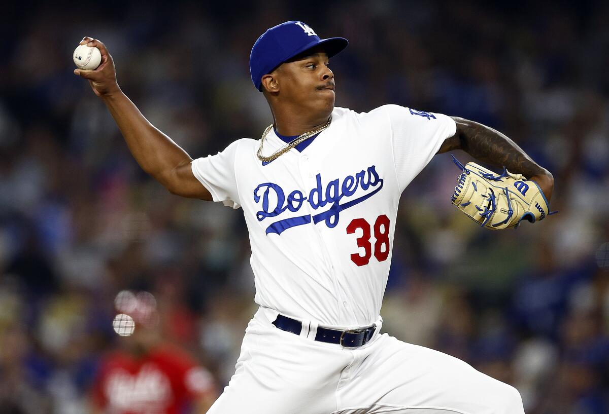 Dodgers reliever Yency Almonte pitches during the seventh inning.