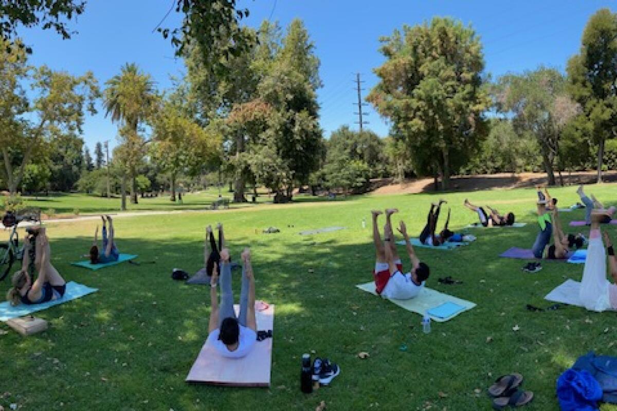 A community yoga class in South Pasadena.