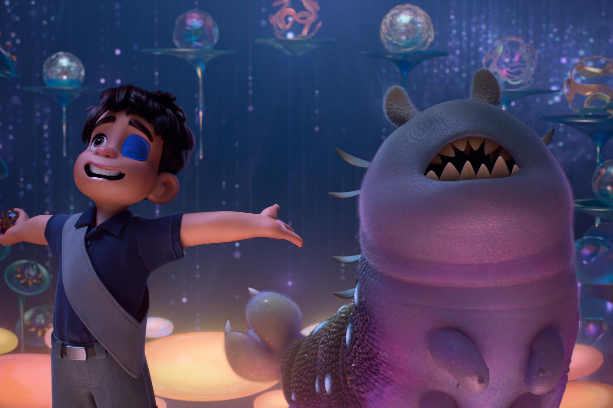 A boy is happy in an outer world with a new alien friend.