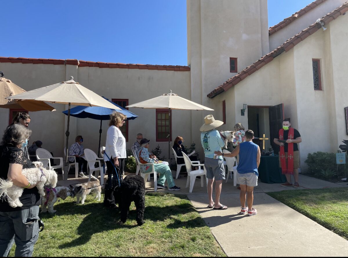 People and their pets attend Congregational Church of La Jolla's Blessing of the Animals on Oct. 17.
