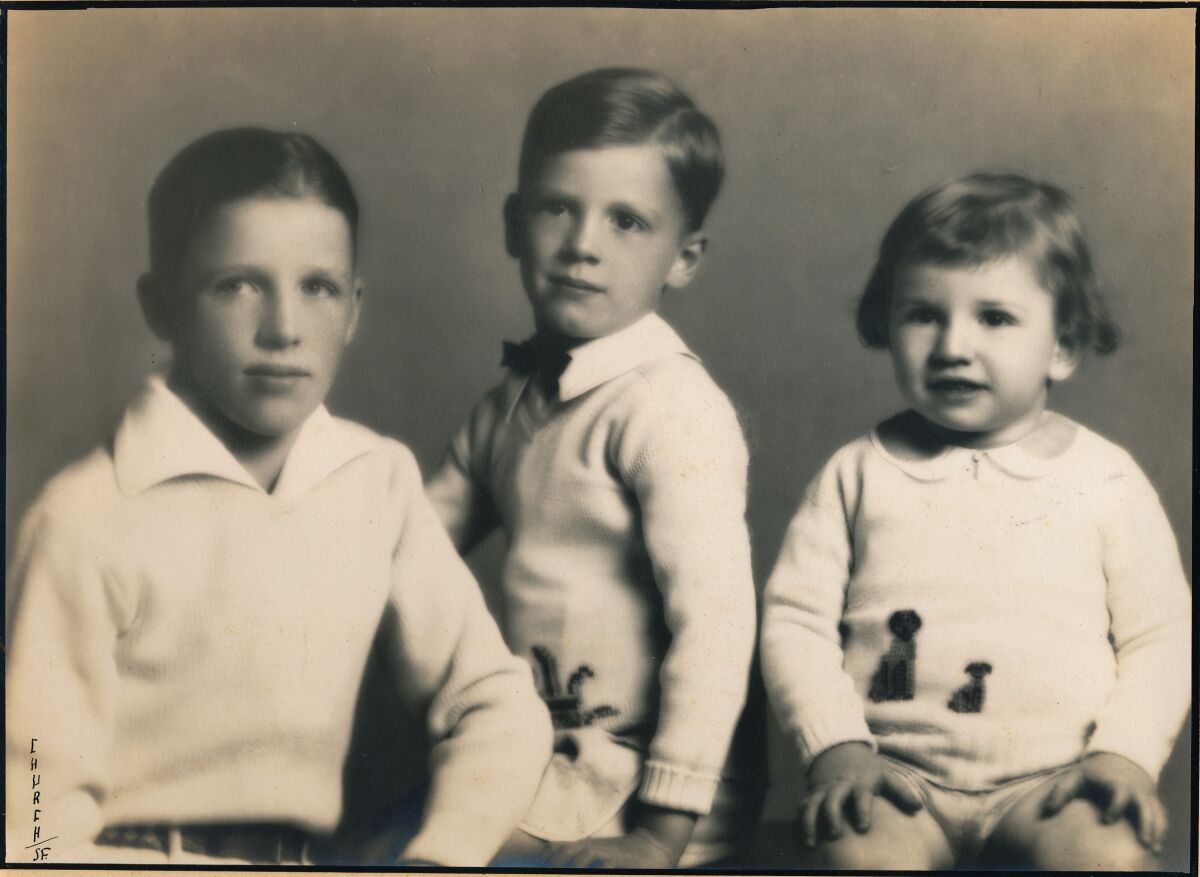 Bill at 12, Ray at 4 and Stan at 2 pose for a photographer while the family lived on Alcatraz Island in 1931.