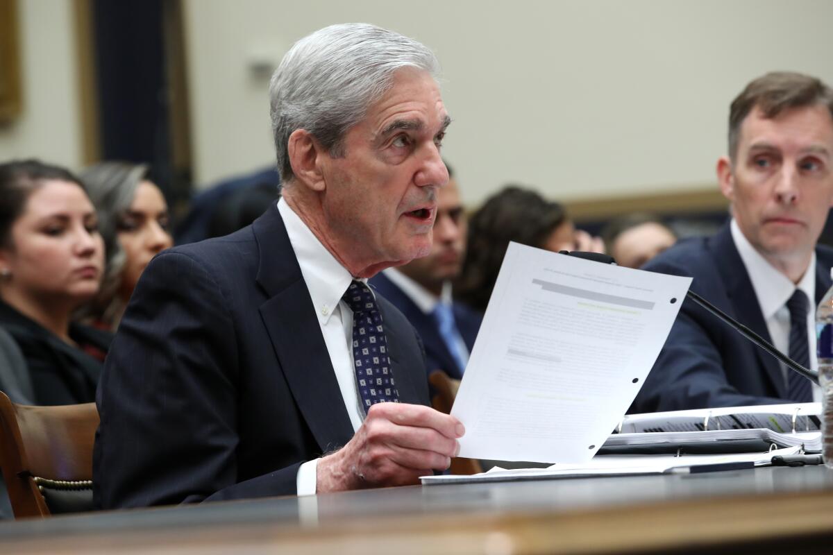 Former special counsel Robert S. Mueller III testifies before the House Judiciary Committee about his report on Russian interference in the 2016 presidential election on Wednesday in Washington, D.C.