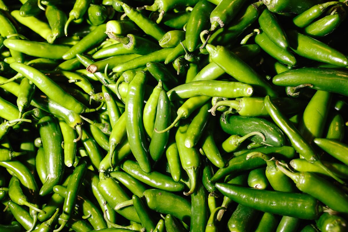 Jalapenos for sale at Mercado Gonzalez Northgate Market in Costa Mesa.