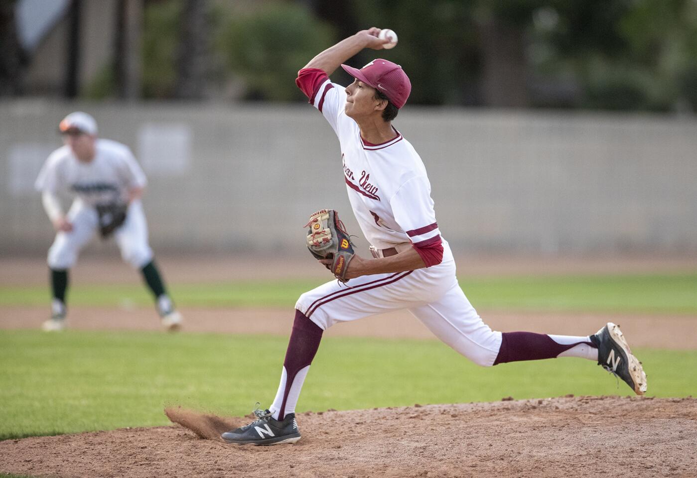 Ocean View's Gavin Kennedy pitches for the South in the fifth inning of the Kiwanis Club of Greater Anaheim's 52nd Orange County High School All-Star Baseball Game for seniors at La Palma Park's Dee Fee Field in Anaheim on Tuesday.