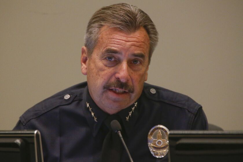 LAPD Chief Charlie Beck during a police commission meeting on January 12.