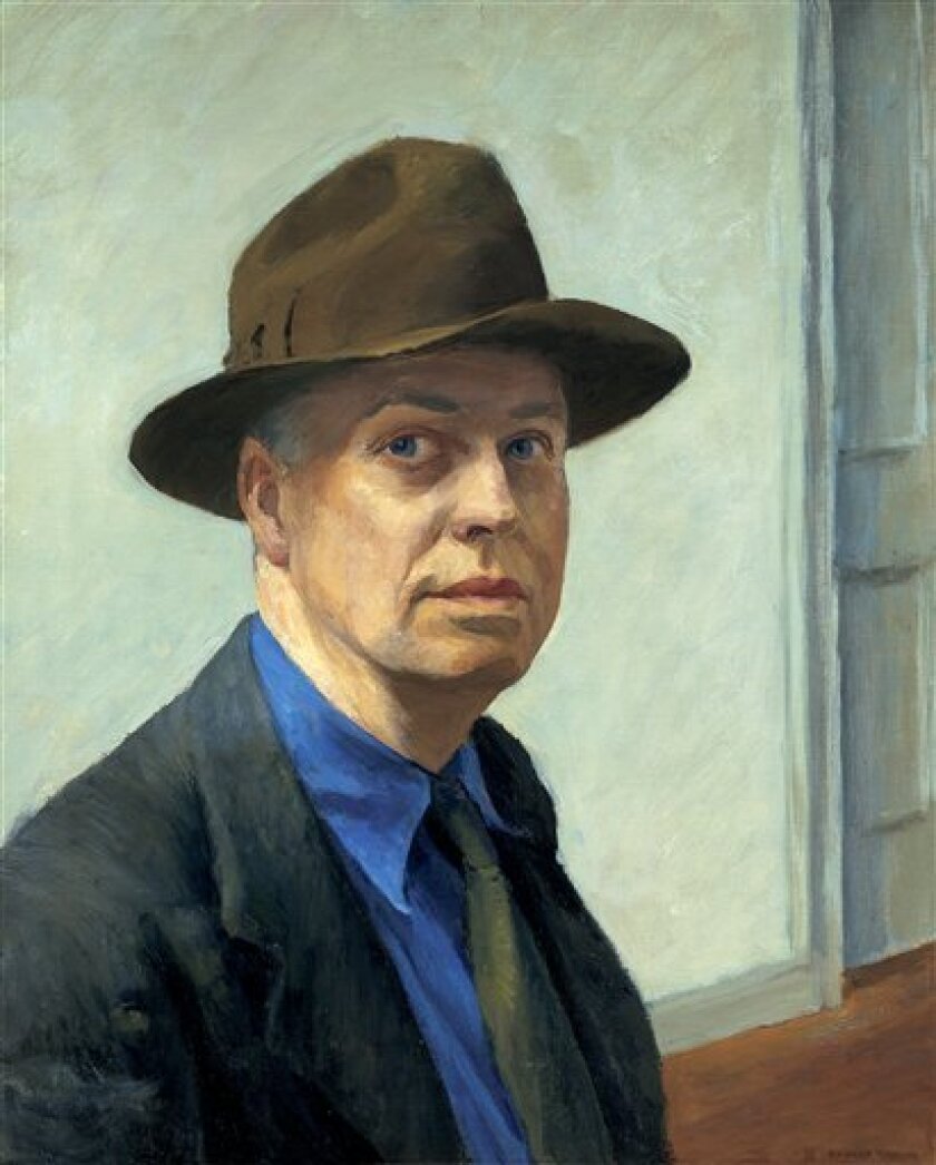 In this publicity image released by the Whitney Museum, a self portrait by Edward Hopper painted in the late 1920s, is shown. It is part of the exhibition “Modern Life: Edward Hopper and His Time” on view at the Whitney from Oct. 28 through April 10, 2011. (AP Photo/Whitney Museum)