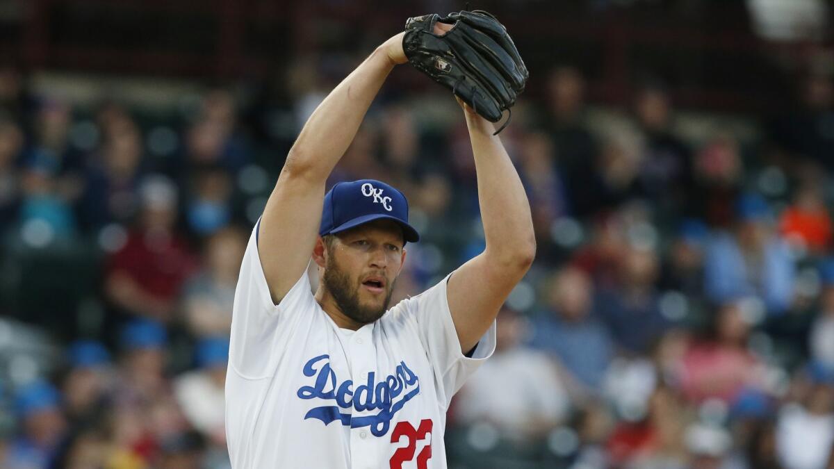 Clayton Kershaw pitches for the Oklahoma City Dodgers on Thursday during a triple-A game against the San Antonio Missions.