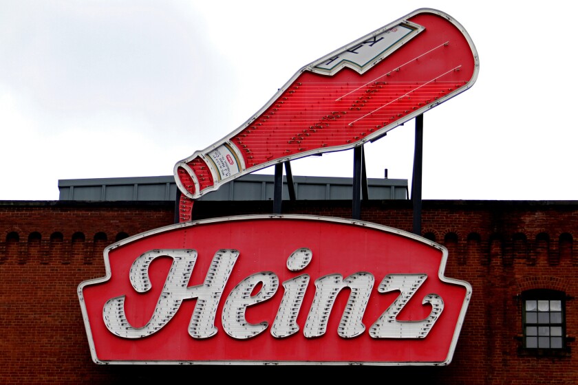 A neon Heinz ketchup sign is seen on the side of the Sen. John Heinz History Center in Pittsburgh on March 25, 2015.