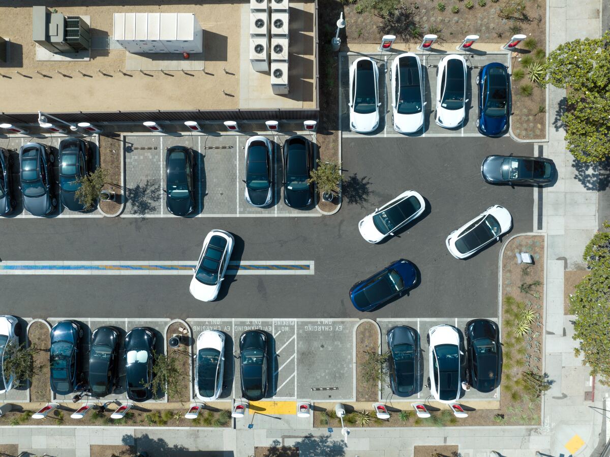 Aerial view of crowded parking lot