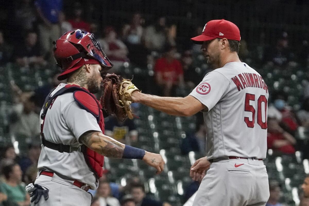 St. Louis Cardinals pitcher Adam Wainwright, catcher Yadier Molina