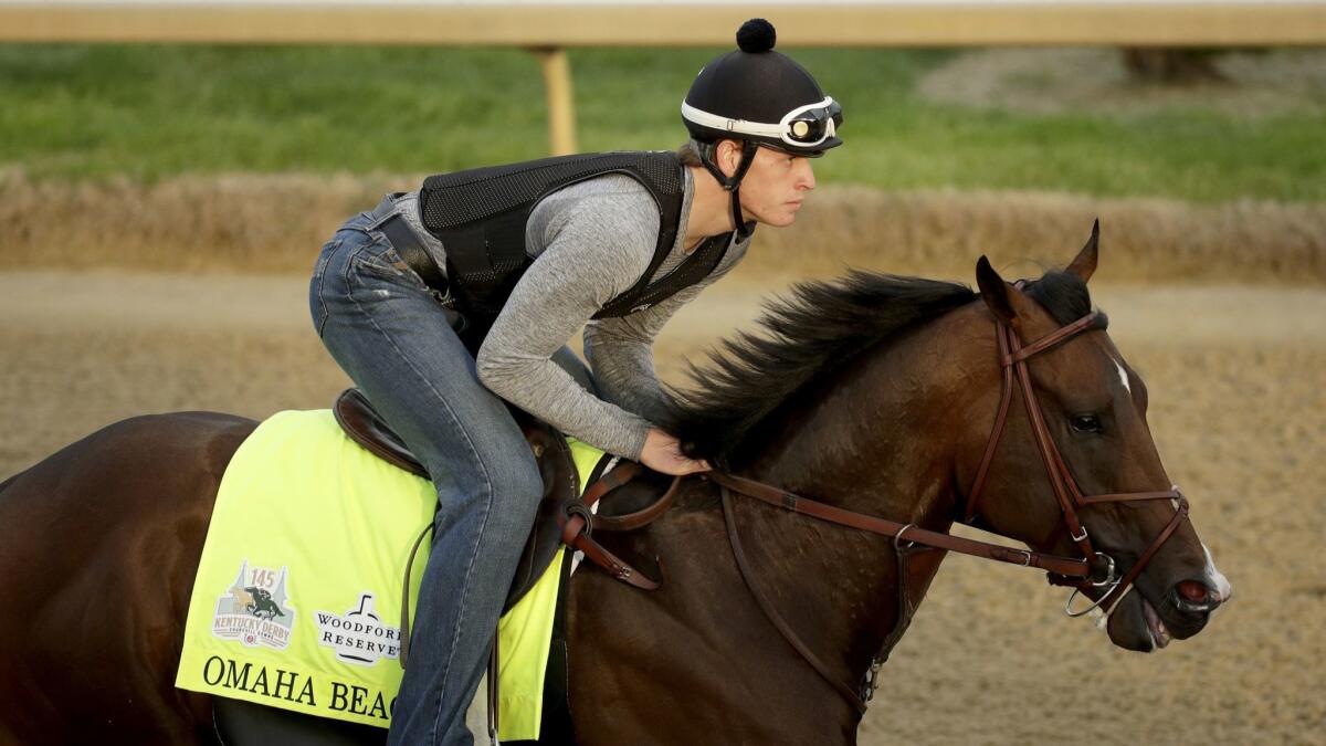 Exercise rider Taylor Cambra rides Kentucky Derby entrant Omaha Beach during a workout at Churchill Downs on May 1.