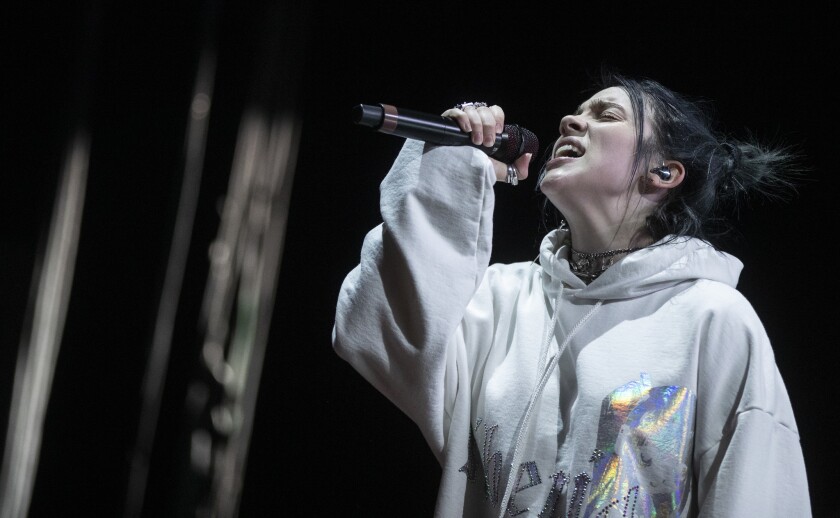 Billie Eilish performs Saturday at the Coachella Valley Music and Arts Festival.