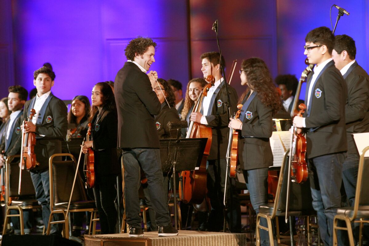 Gustavo Dudamel and Youth Orchestra Los Angeles onstage in Oakland for YOLA's 10th anniversary tour.