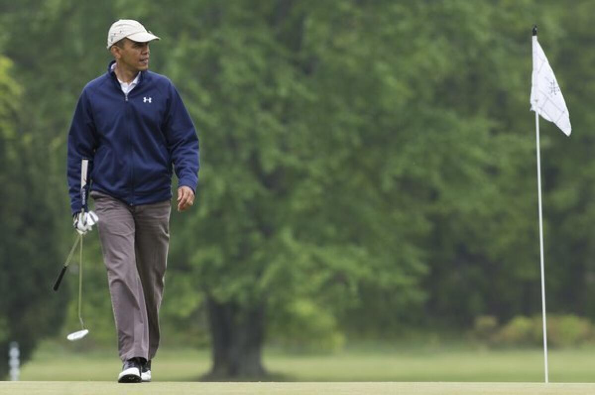 President Obama played golf with Republican senators at Andrews Air Force Base in Maryland.