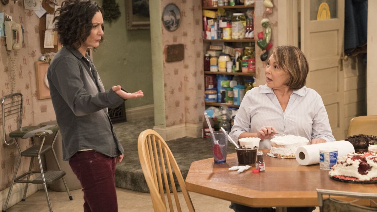 Sara Gilbert, left, and Roseanne Barr in a scene from the now-canceled "Roseanne."