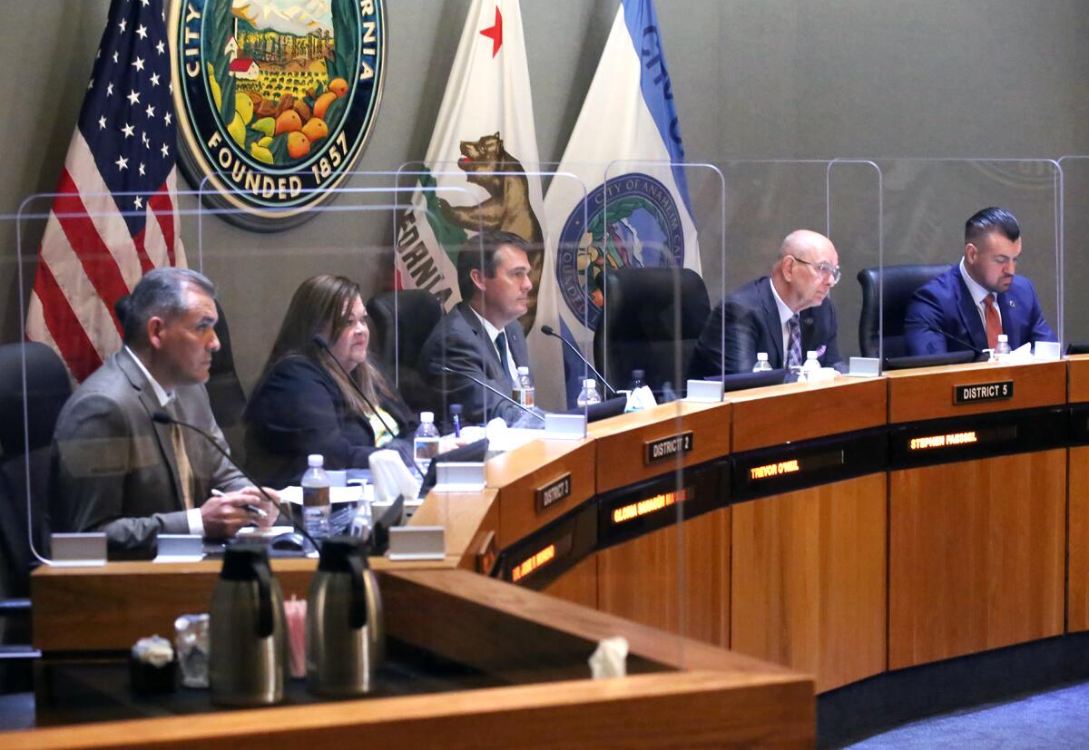 Anaheim City Council listens to the public during a June 7 meeting.