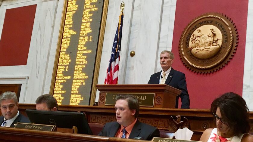 West Virginia House Speaker Pro Tempore John Overington presides over the start of a hearing Aug. 13 in Charleston, W.Va.
