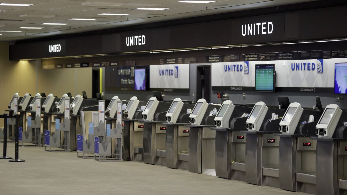 Empty United Airlines ticket machines