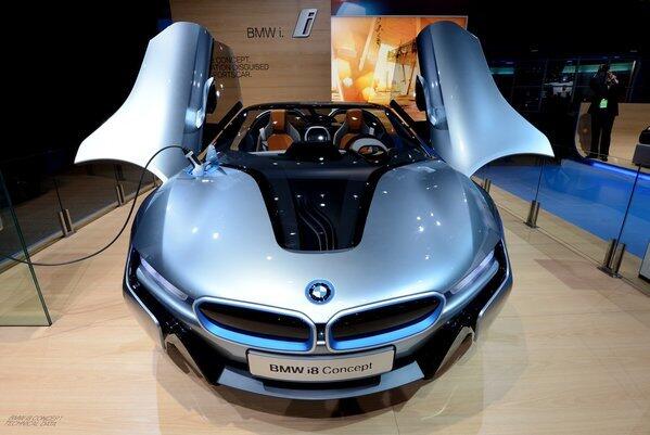 The BMW I8 electric concept on display.