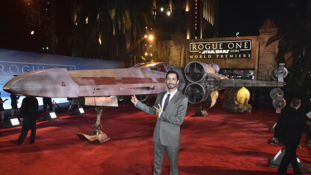 "Rogue One" actor Riz Ahmed attends the premiere for "Rogue One: A Star Wars Story" on Saturday night.