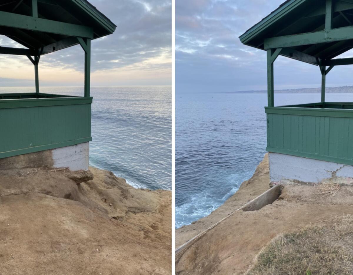 Opponents of the proposed Windansea belvedere say it would experience erosion similar to this at other La Jolla belvederes.