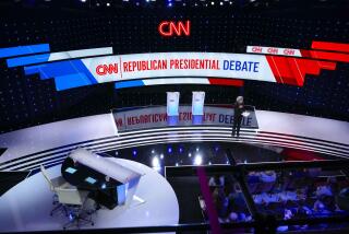 The two podiums are seen on stage ahead of the start of the CNN Republican debate with former UN Ambassador Nikki Haley and Florida Gov. Ron DeSantis, at the CNN Republican presidential debate at Drake University in Des Moines, Iowa, Wednesday, Jan. 10, 2024. (AP Photo/Andrew Harnik)