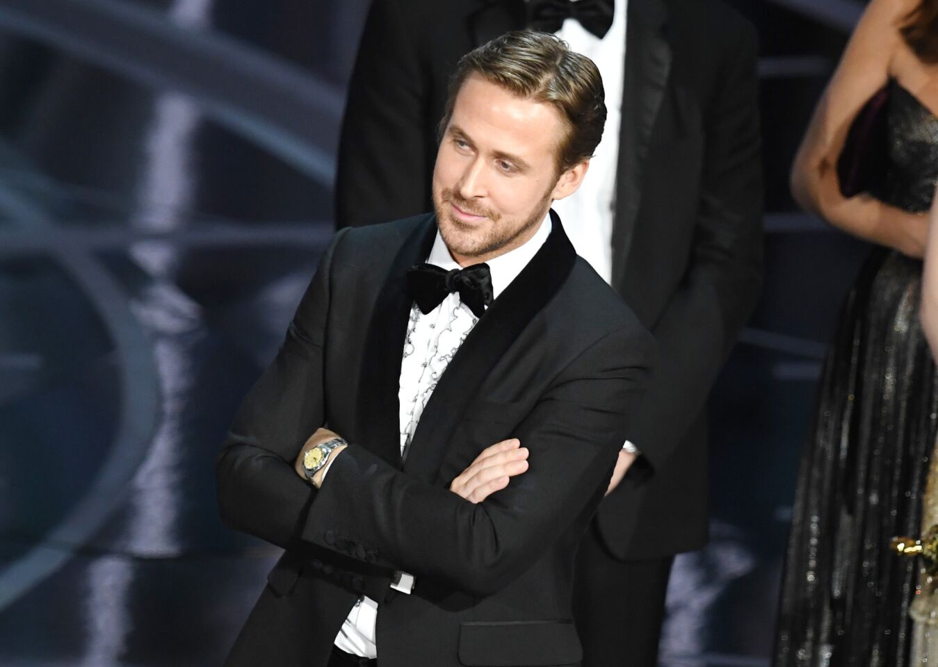 Ryan Gosling learns that his film, "La La Land," did not win the best picture Oscar.