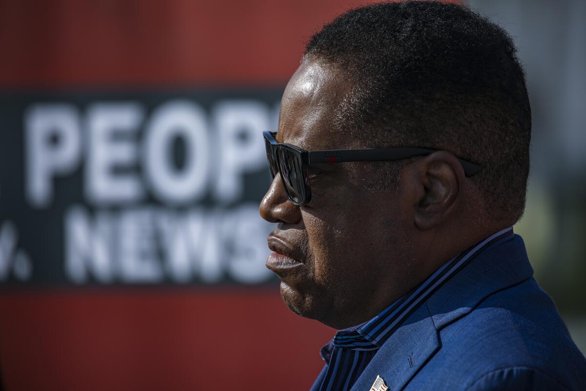 Gubernatorial candidate Larry Elder at a press conference.