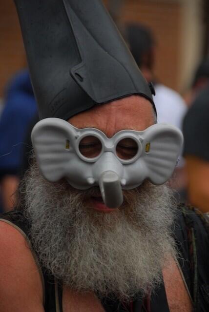A man, who only identified himself as "Vermin Supreme" during the protest march in Tampa on Aug. 27, 2012.