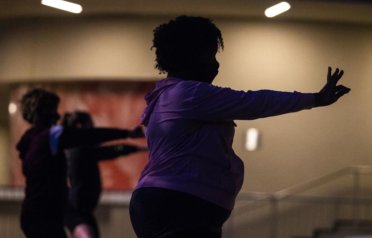 Dancers participate in a Tuesday night dance class at the Segerstrom Center for the Arts.