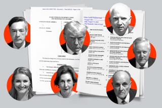 photo illustration of indictment papers and mugshot photos of key figures