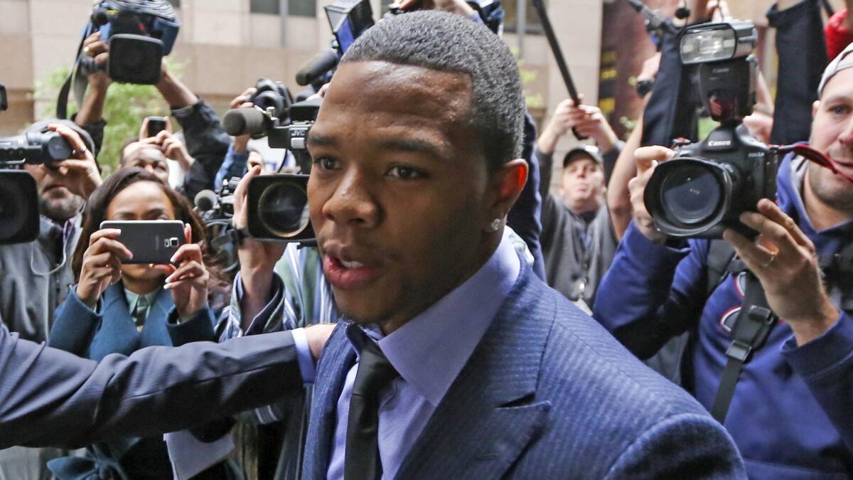 Former Baltimore Ravens running back Ray Rice arrives at an appeal hearing in New York on Wednesday.