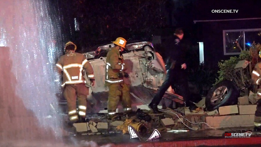 Police pursuit ends with three dead after crash in Garden Grove sends truck into pool.