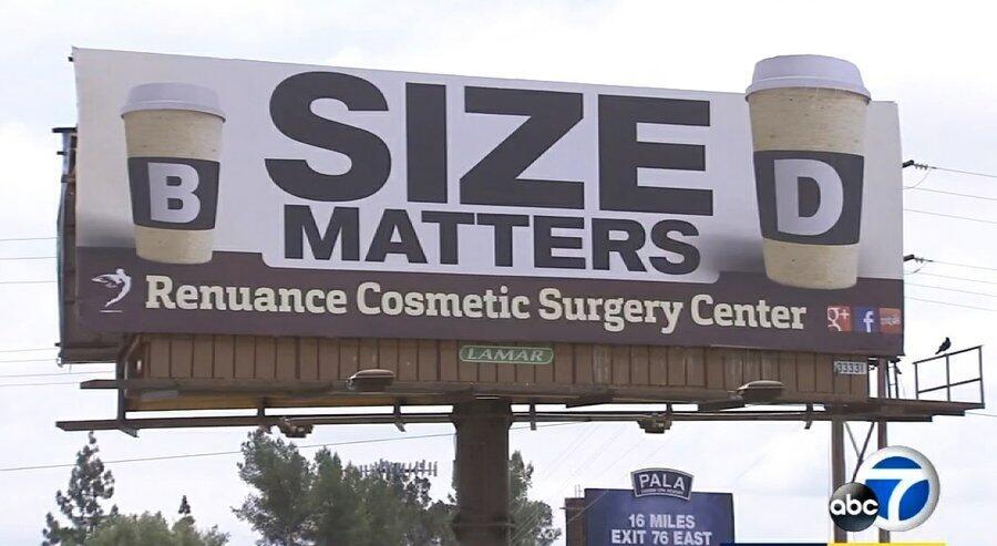 Plastic surgery billboard that declares 'size matters' causes