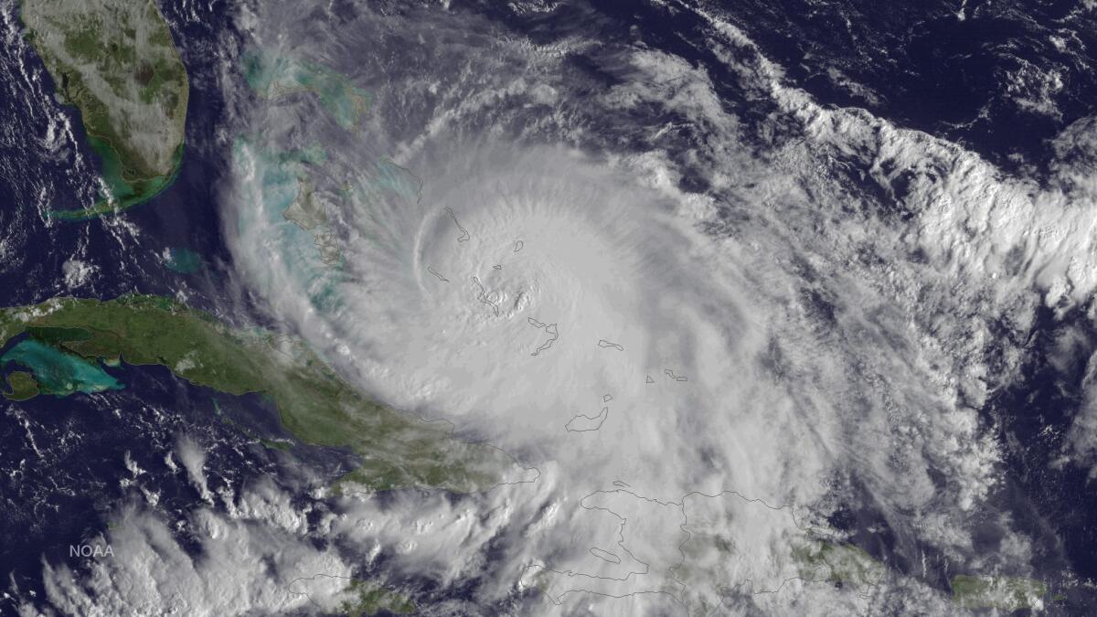 A picture from the National Oceanic and Atmospheric Administration shows a satellite image of Hurricane Joaquin in the Bahamas on Friday.