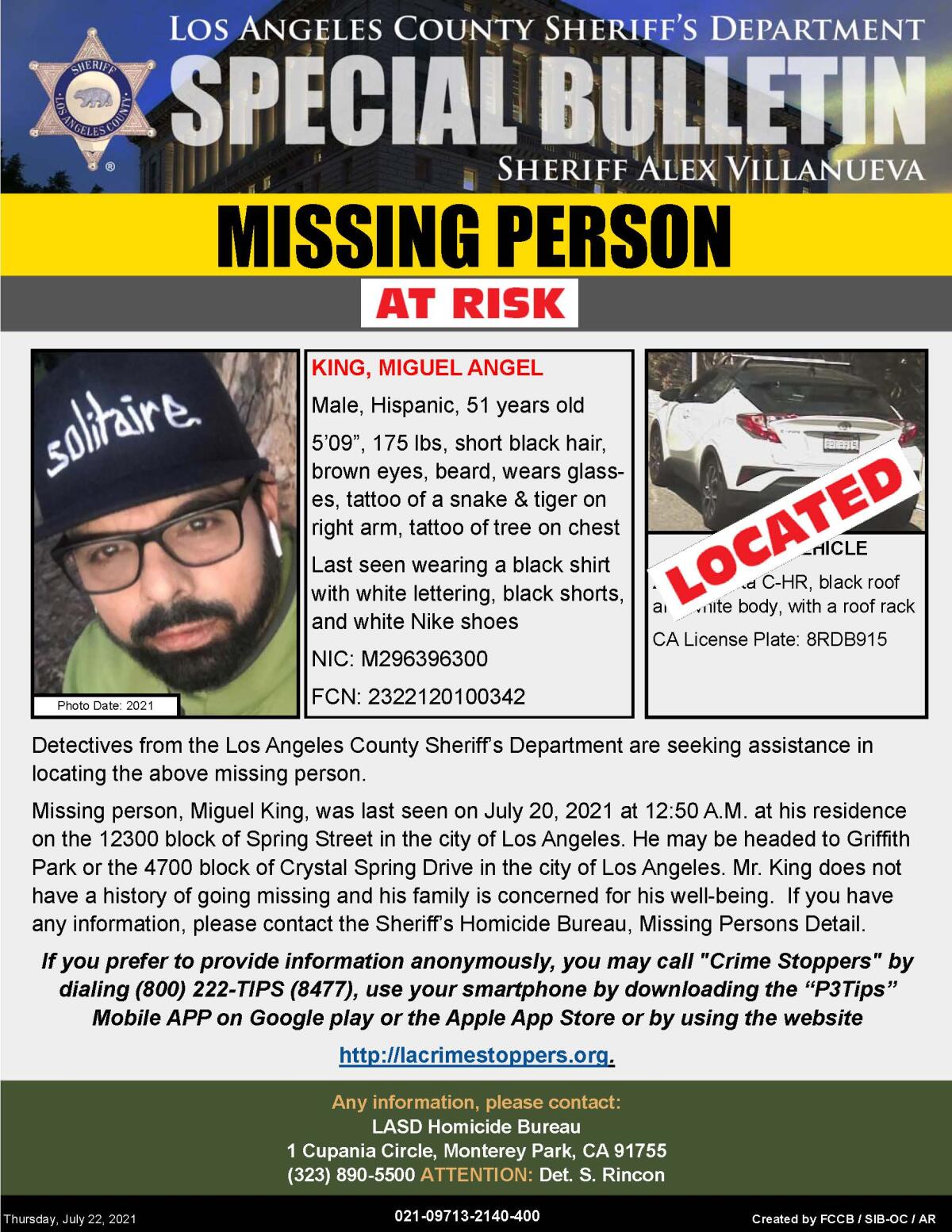 A poster for Miguel Angel King, who is missing