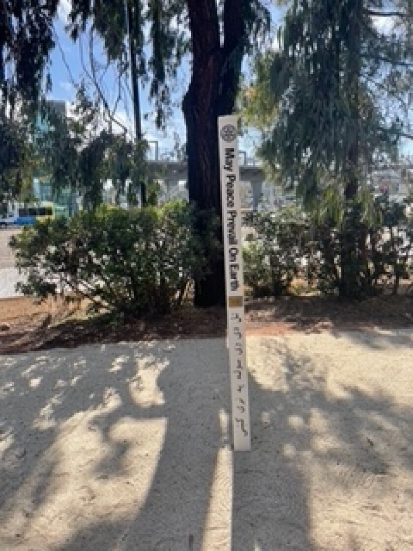 The La Jolla Golden Triangle Rotary Club donated a peace pole to The Preuss School on the UC San Diego campus.