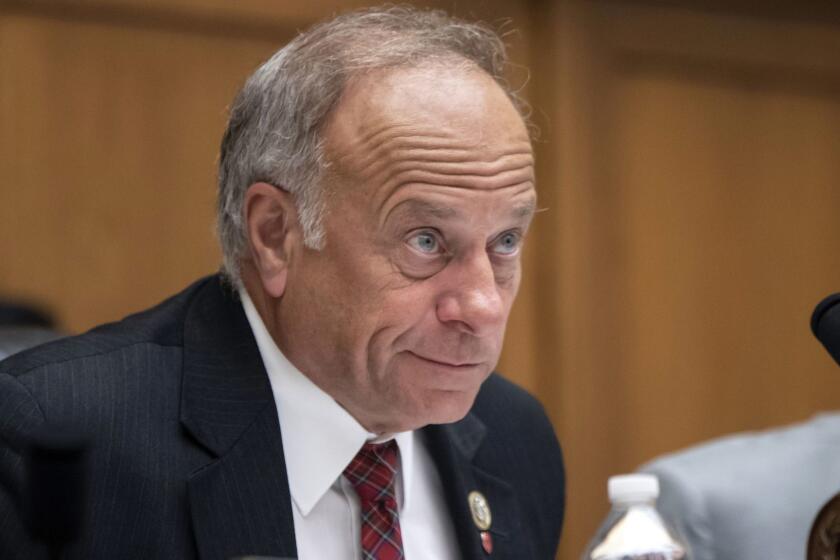 FILE - In this June 8, 2018, file photo, Rep. Steve King, R-Iowa, at a hearing on Capitol Hill in Washington. State Sen. Randy Feenstra, R-Hull, announced this week he'd seek the Republican nomination, facing the nine-term King. (AP Photo/J. Scott Applewhite, File)