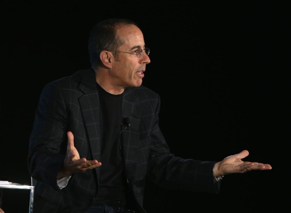 Jerry Seinfeld speaks on stage during Vulture Festival Presents: Coffee with Jerry Seinfeld at Milk Studios, on May 30 in New York City.