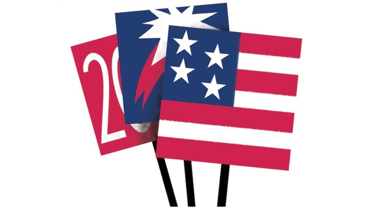 Illustration of stylized U.S.-themed flags