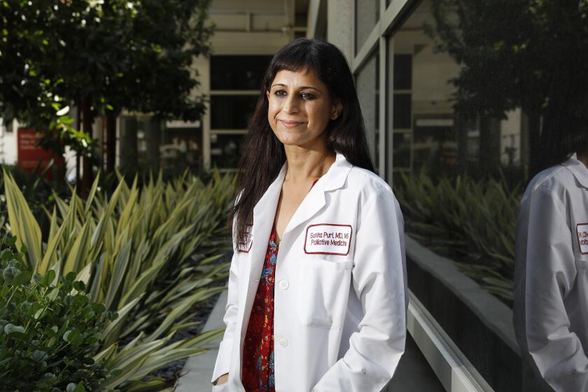 LOS ANGELES-CA-MAY 7, 2021: Dr. Sunita Puri, who is trying to rally funds to send supplies to India for the COVID-19 crisis, is photographed at Keck Hospital of USC in Los Angeles on Friday, May 7, 2021. (Christina House / Los Angeles Times)