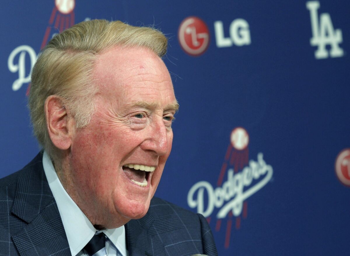 Dodgers broadcaster Vin Scully won't be calling the team's National League Championship Series for TBS to the chagrin of some fans. Columnist Chris Erskine offers up some solutions for the Dodger faithful.